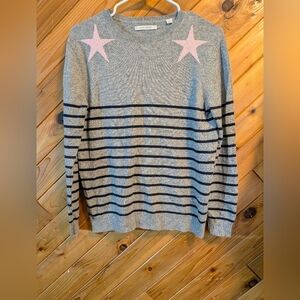 Chinti & Parker Gray Knit with Pink Star Wool & Cashmere Size Small